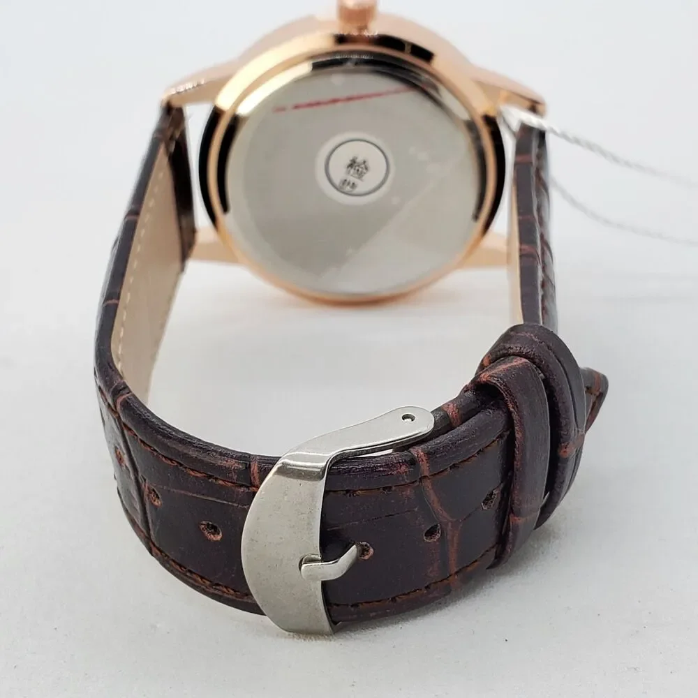 Men's 40MM Watch Gray Dial Brown Leather‎ Bands Roman Numerals Date Indicator